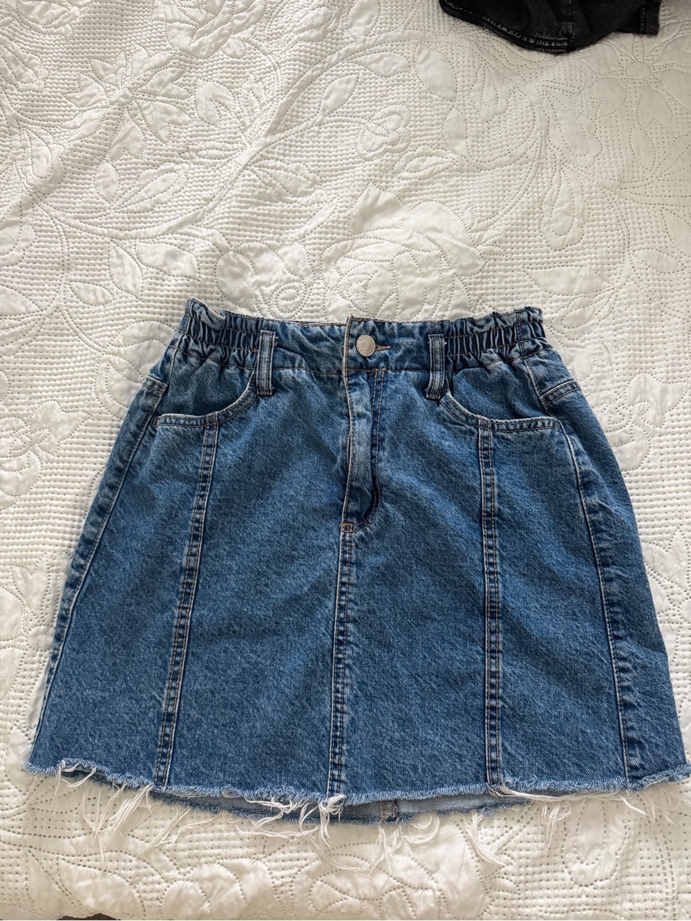 Garage Denim Mini Skirt - Casual Elastic Waist